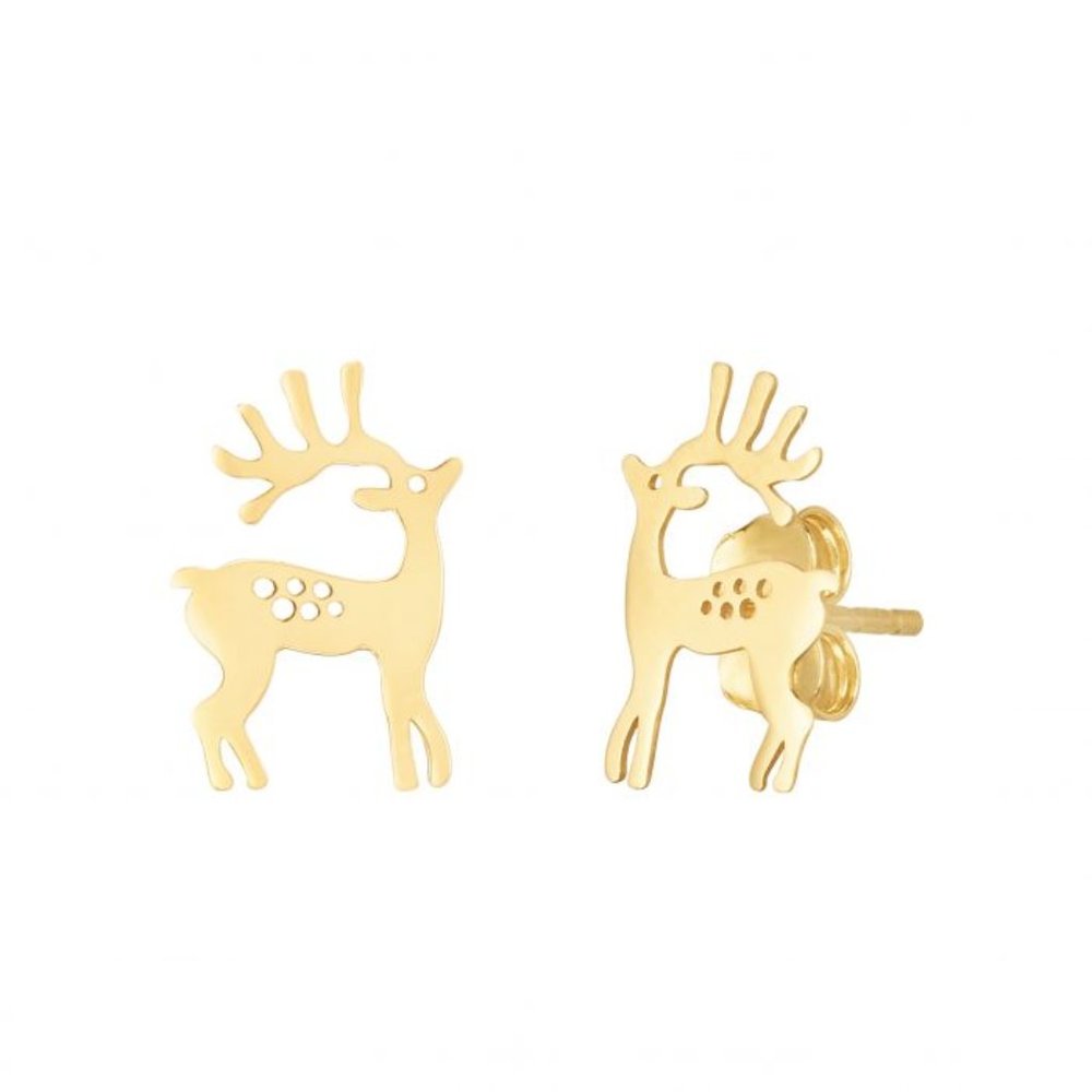 14K Gold Reindeer Stud Earring